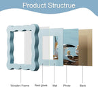 4x4 Picture Frame with Mat for 3x3, Wavy Edge Wooden Real Glass Photo Frame for - Image 5