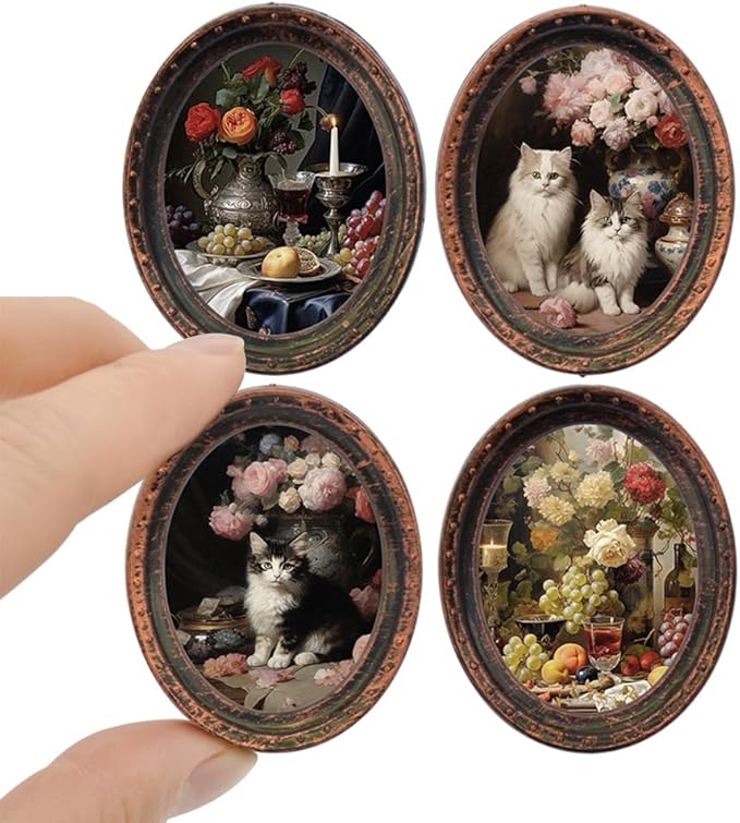 iLAND Miniature Dollhouse Accessories, 4 Dollhouse Picture Frames Set w/Printed by ILANDTradingCoLtd