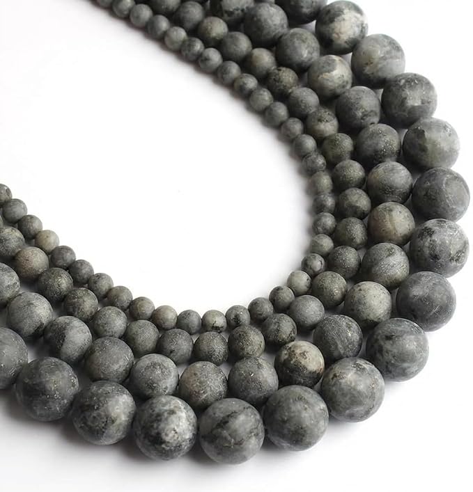 60pcs Natural Matte Black Larvikite Gemstone Beads，6mm Frosted Round Loose by Yochus