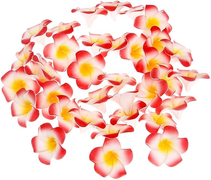 Pursuestar 100Pcs Red Foam Hawaiian Frangipani Artificial Plumeria Flower - Image 2
