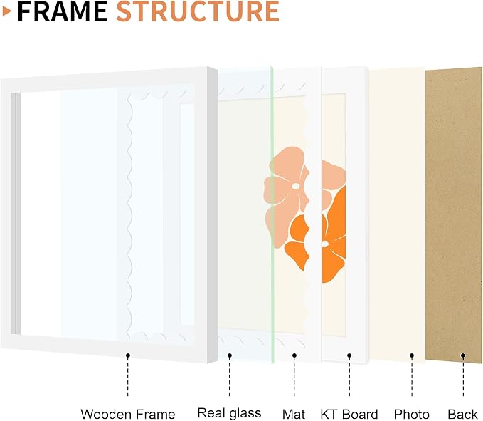 10x10 Picture Frame with Wavy Mat, Wooden Real Glass 10 x 10 Photo Frame - Image 5
