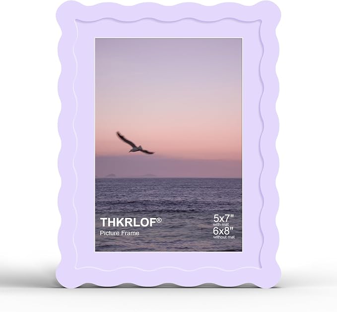 6x8 Picture Frame with Mat for 5x7, Wavy Edge Wooden Real Glass Photo Frame for by THKRLOF