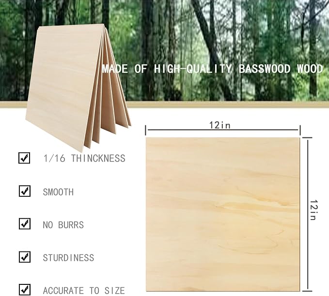 Unfinished Wood Pieces, 15 Pack Basswood Sheets 1/16, Basswood Plywood Wood - Image 2