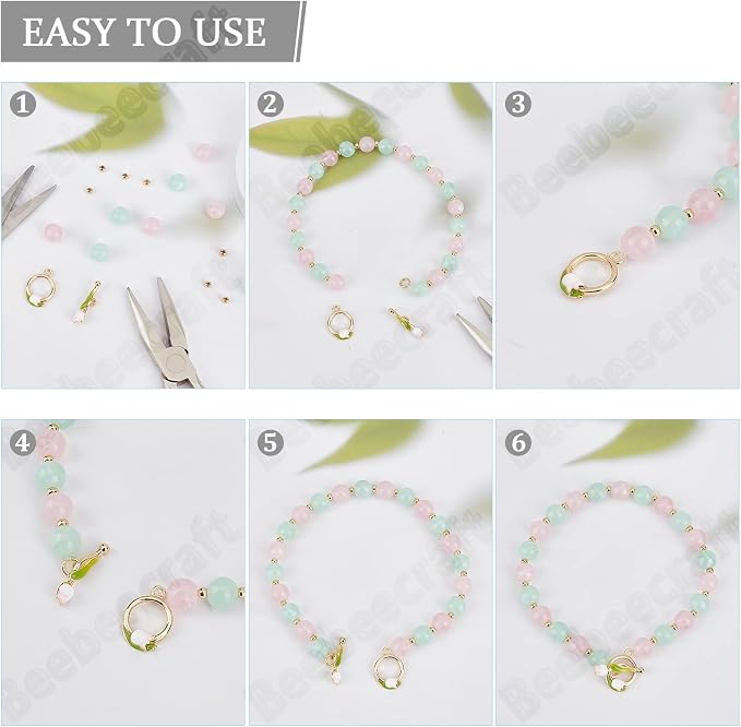 Beebeecraft 8 Sets Toggle Clasps Enamel 18K Gold Plated Brass Flower Bracelet - Image 4