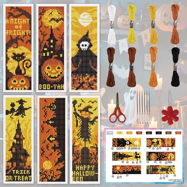 INFUNLY Halloween Cross Stitch Bookmarks Kit Evil Pumpkin Handmade Cross Stitch by INFUNLY