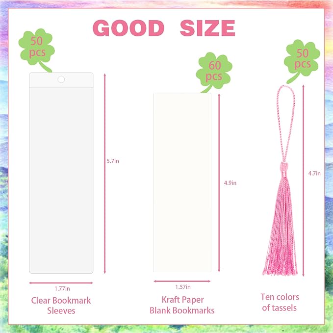 Bookmark Making Kit with 50 Bookmark Sleeves, 50 Colorful Tassels, 50 Blank - Image 2