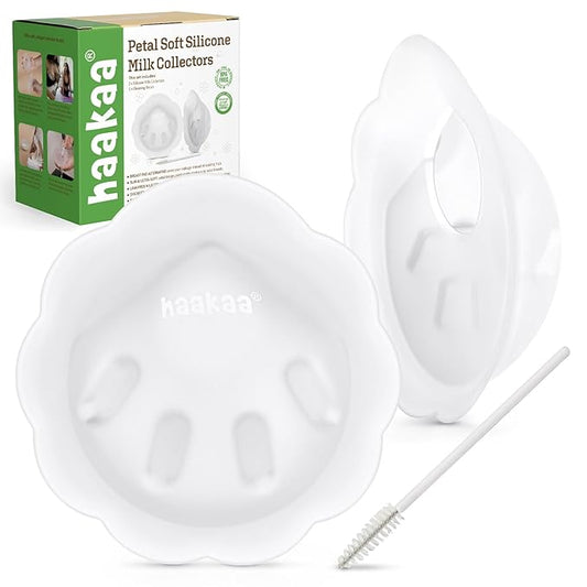 haakaa Petal Soft Silicone Milk Collector丨Discreet Leak-Protection Breast Milk Saver, Reusable Breast Shells Milk Collection Cup for Breastfeeding with Cleaning Brush- 2PCS