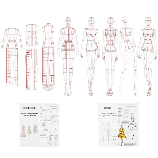 EXTCCT Fashion Drawing Template Ruler Set, Woman Sewing Humanoid Patterns Design by EXTCCT