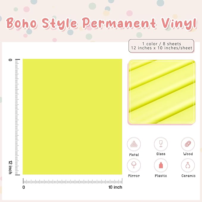 Tintnut Boho Permanent Vinyl 8 Sheets 12x10in Pastel Yellow Adhesive Vinyl | - Image 2