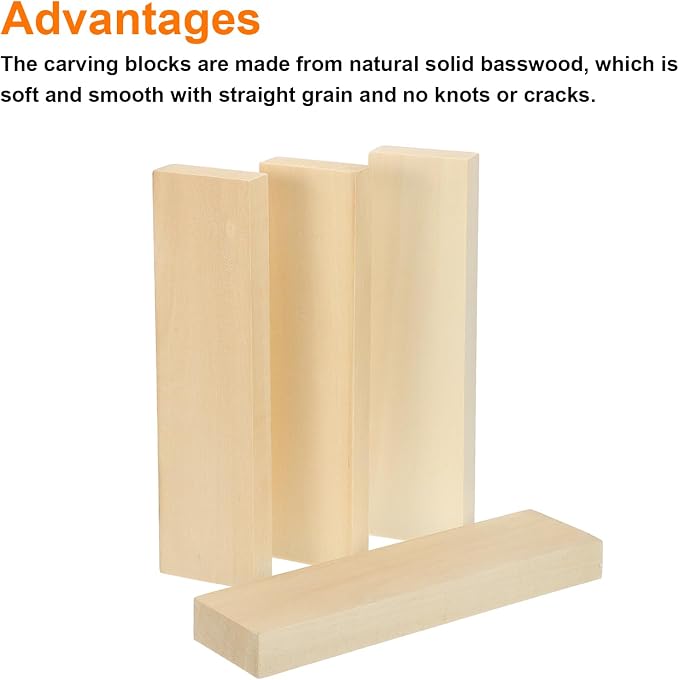 MECCANIXITY 4Pcs Basswood Carving Block, 0.8"x2"x8" Square Wooden Dowels Blocks - Image 3