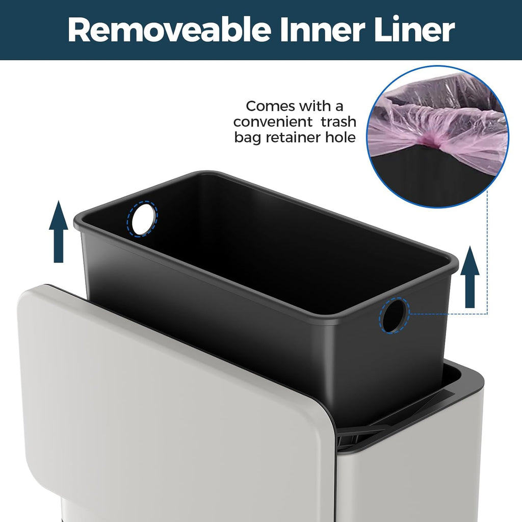 Stainless Steel Hanging Trash Can with Lid and Inner Bucket, 1 Gallon Kitchen Compost Bin for Counter Top, Under Sink or Wall Mount, Small Garbage Can for Cupboard/Bathroom/Bedroom/RV, White