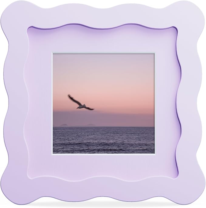 4x4 Picture Frame with Mat for 3x3, Wavy Edge Wooden Real Glass Photo Frame for by THKRLOF