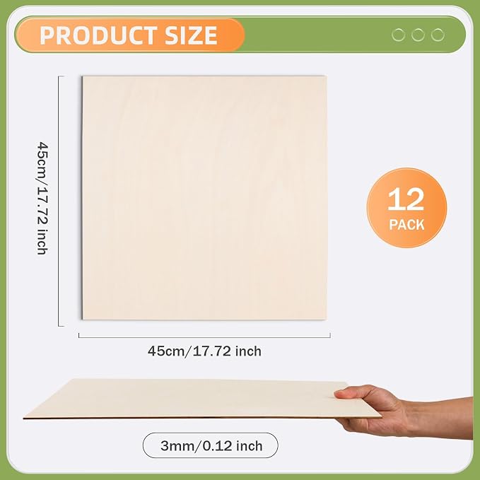 AWIZOM 12 Pcs Basswood Plywood Sheets 18x18x1/8 Inch Unfinished Wood Board | - Image 2