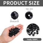 BONNY BOXX 1000pcs 6mm Acrylic Faceted Round Crystal Beads Solid Black Loose - Image 3