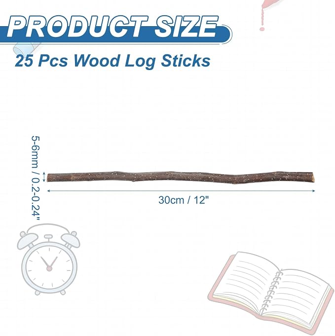 PATIKIL 25 Pcs 12inch Wood Log Sticks, 0.2-0.24inch in Diameter Natural - Image 2