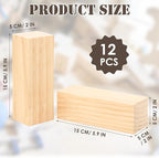 SHUESS 12 Pcs Wood Blocks, 5.9 X 2 X 2 Inch Unfinished Wood Crafts, Wood - Image 2