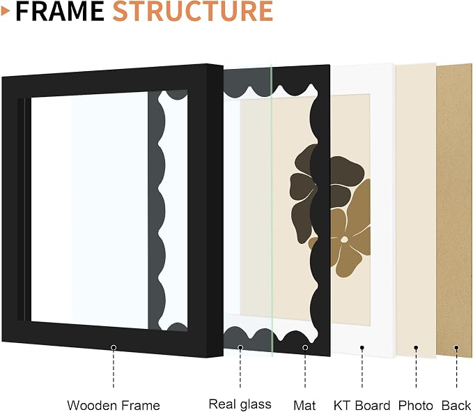 6x6 Picture Frame with Wavy Mat, Wooden Real Glass 6 x 6 Photo Frame - Image 5