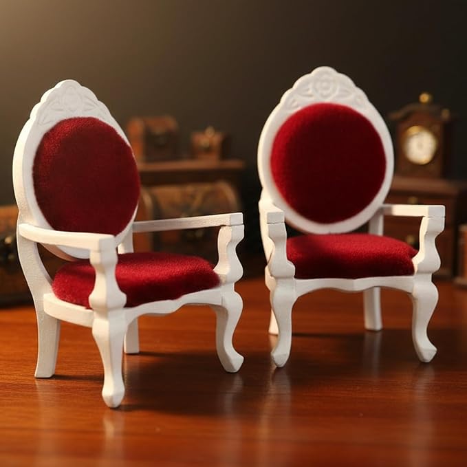Dollhouse Chair 2PCS Miniature Furniture Retro Vintage Chair Wooden Accessories - Image 3