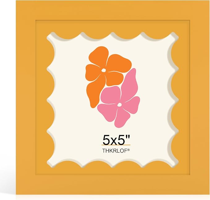 5x5 Picture Frame with Wavy Mat, Wooden Real Glass 5 x 5 Photo Frame by THKRLOF