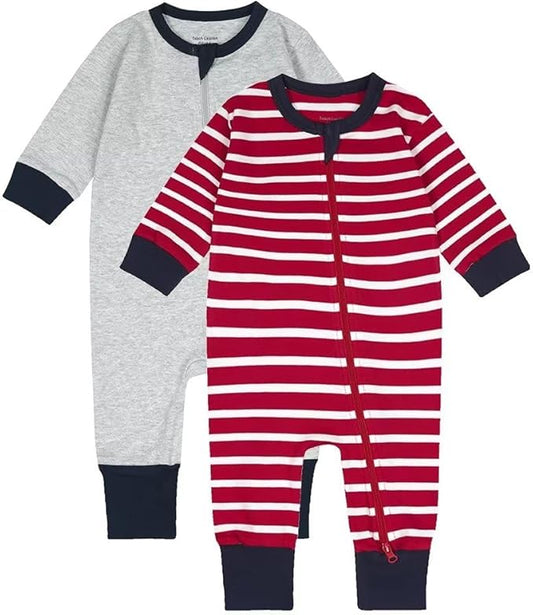 Teach Leanbh Toddler Baby Boys Girls 2-Pack Pajamas Cotton 2 Way Zipper Long Sleeve Footless Romper Sleep and Play