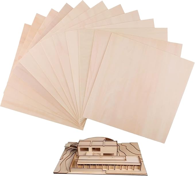 12 Pack Basswood Sheets 1/8 x 12x12 Inch Unfinished Wood Thin Plywood Sheets by iUoczi