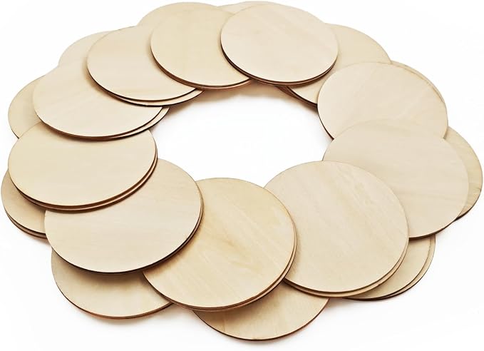 50PCS Wooden Round, Made of Basswood, 4 Inch Unprocessed Wood Pieces, Natural by Prainetooy