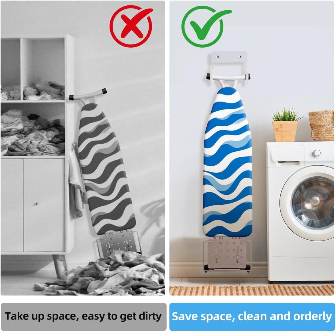 Ironing Board Holder Wall Mount, 5-Inch Wall Mount Ironing Board Hanger, Metal Holder for Laundry Room, Space-Saving & Easy Install,White