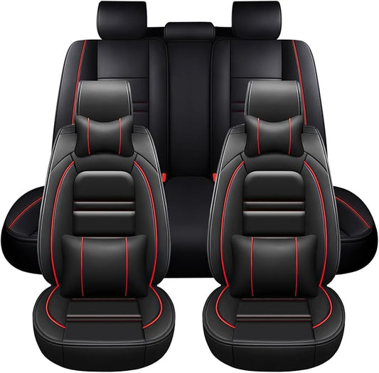 Car Seat Covers for Honda Ridgeline 2006-2025 | 5-Seats Seat Covers, Waterproof Seat Protectors, Automotive Seat Covers (Full Set with Pillow,Black&Red Line)