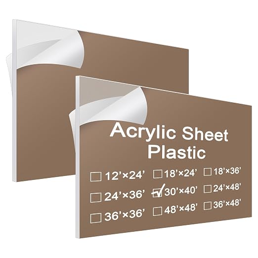 Roowest 2 Pcs 30 x 40 Inch, 1/4 Inch Thick Clear Acrylic Sheet Plastic Sheet by Roowest