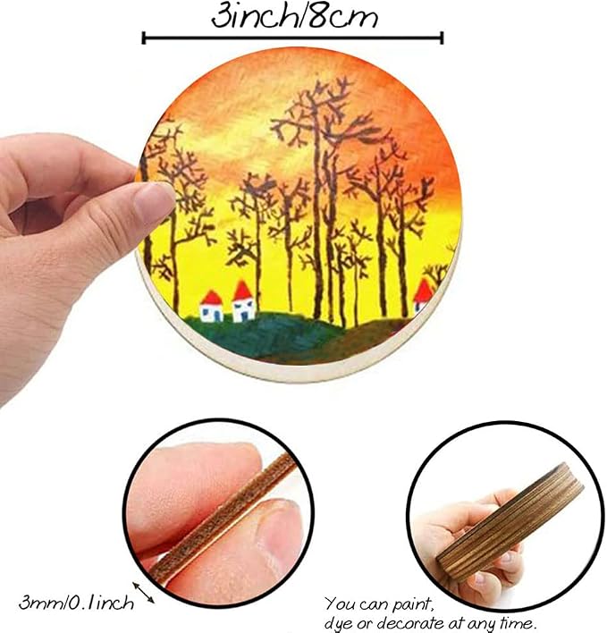 50 Pcs 3 Inch Wood Circles for Crafts, Unfinished Blank Wooden Circles Round - Image 2