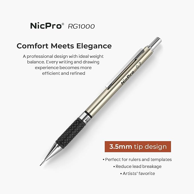 Nicpro 0.7 mm Art Mechanical Pencil Set in Storage Case, 3 Erasers - Image 2