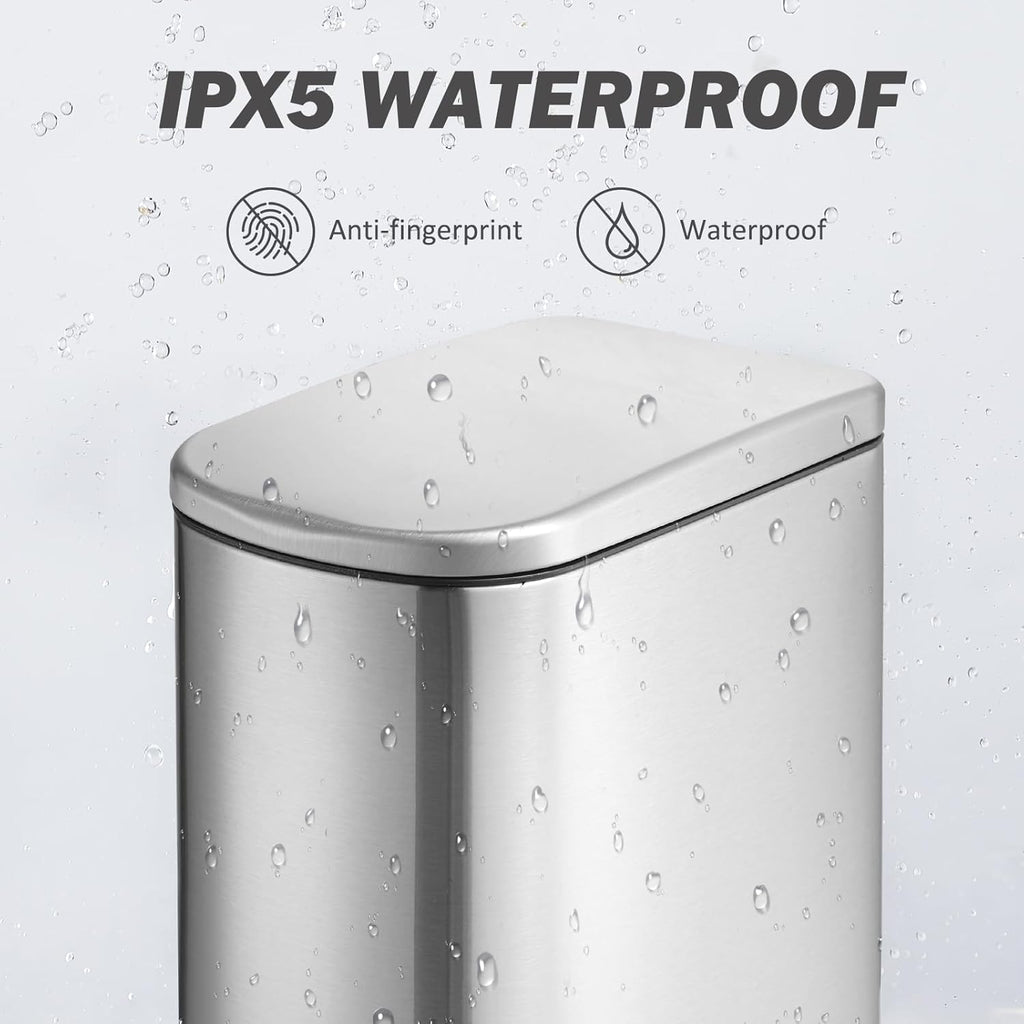 Bathroom Trash Can with Soft-Close Lid 3.5 Gallon Stainless Steel Garbage Can with Removable Inner Bucket Slim Trash Bins for Bedroom, Office (Silver)