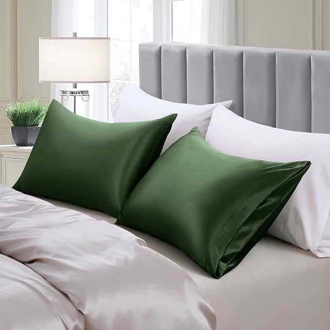 Aormenzy Satin Pillow Cases for Women Standard Size Set of 2, Woodland Green - Image 3