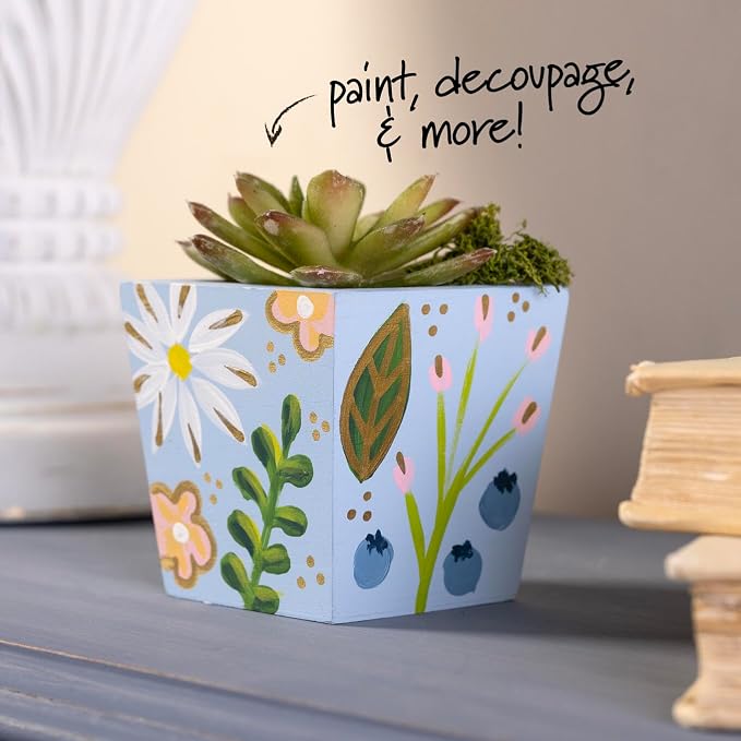 Plaid Unfinished Wood Square Planter - Image 3