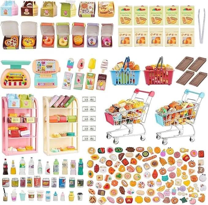 196Pcs Dollhouse Miniature Store Grocery Accessories Mini Shopping Cart Basket by Diinokiy