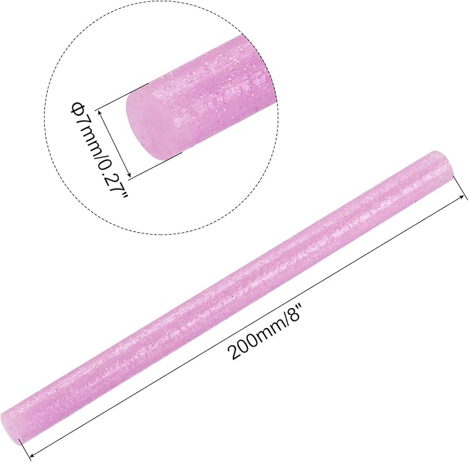 uxcell Mini Hot Glue Sticks for Glue Gun 7mm x 200mm Glitter Pink 12pcs - Image 2