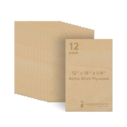6 mm Baltic Birch Plywood 1/4 x 12 x 18 Inch, Box of 12 B/BB Grade Craft Wood by Woodpeckers