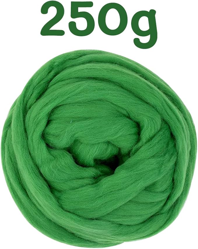 QMNNMA Wool Roving Bulk, 8.82oz Needle Felting Wool-Grass Green | Wool Roving - Image 2