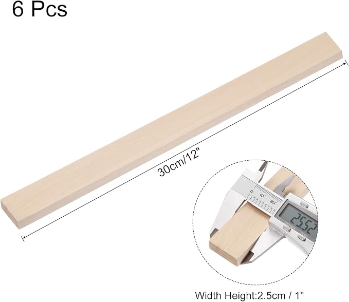 MECCANIXITY 6pcs Wood Sticks, 3/8"x 1" x 12" Rectangle Wooden Cube Wood Square - Image 2