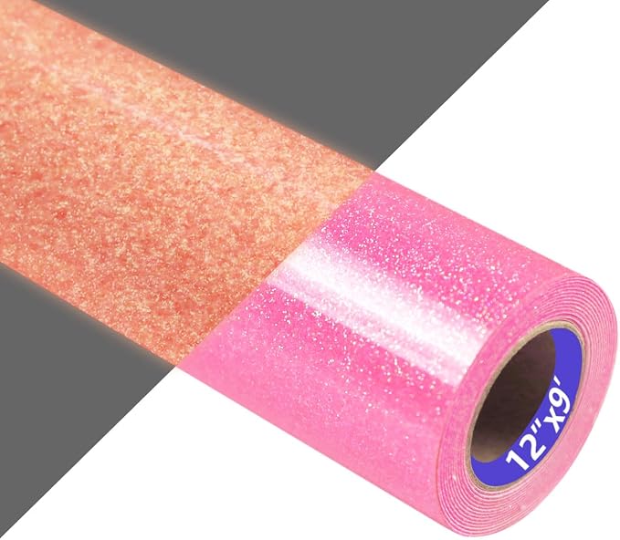 HTVVETUR Glitter Pink Heat Transfer Vinyl, Glow in The Dark HTV Vinyl Roll 12" by HTVVETUR