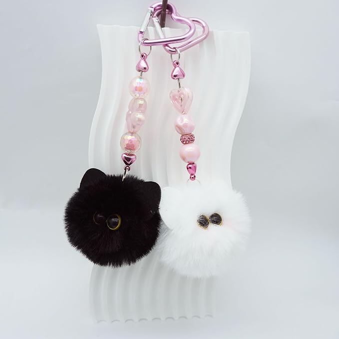 Beadable Heart Pom Pom Keychain Blank Bar - Image 3