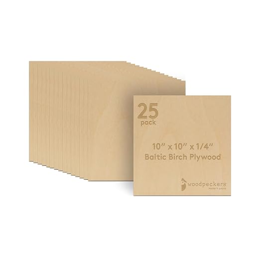 6 mm Baltic Birch Plywood 1/4 x 10 x 10 Inch, Box of 25 B/BB Grade Craft Wood by Woodpeckers