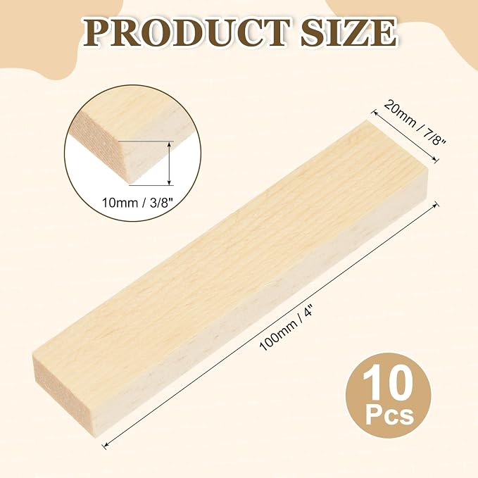 MECCANIXITY 10Pcs Wood Strips Slats, 3/8" x 7/8" x 4" Thin Wood Sticks Flat - Image 2