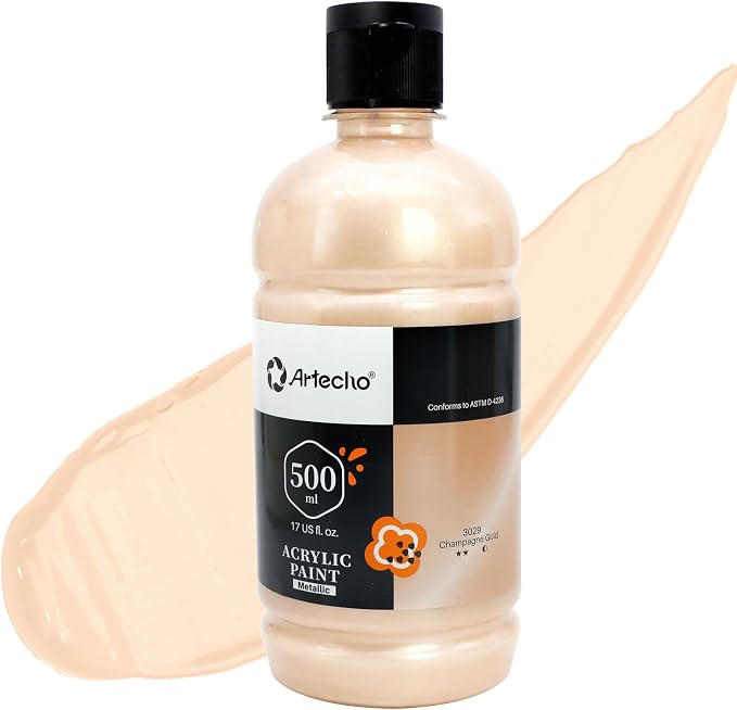 Artecho Champagne Gold Acrylic Paint 500ml / 17oz Large Bottle | Semi Glossy by Artecho