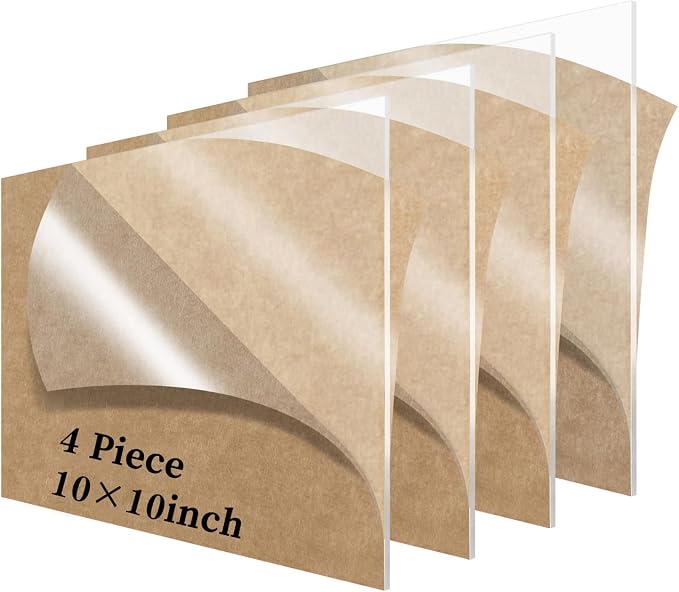 Lesnlok 4 Pieces 10 x 10 Acrylic Sheet 1/8 Thick 3mm Plexiglass Sheet, by Lesnlok