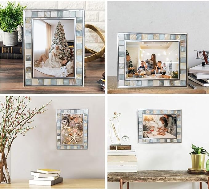 Mother of Pearl Picture Frame 6x8, Wedding Photo Frame, Mosaic Glass Beach Frame - Image 2