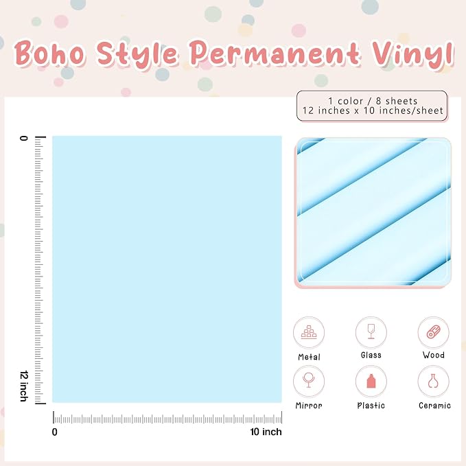 Tintnut Boho Permanent Vinyl 8 Sheets 12''x10'' Baby Blue Adhesive Vinyl | - Image 2