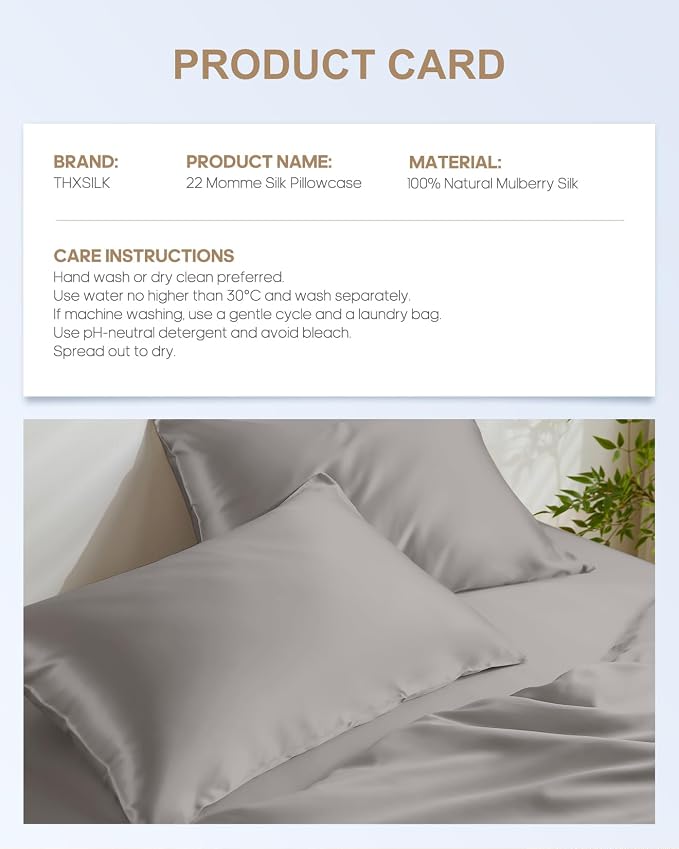 THXSILK Set of 2 100% Mulberry Silk Pillowcases - Image 8