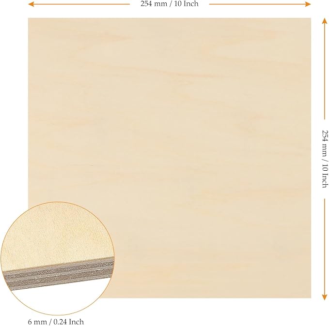 MUKCHAP 20PCS 10 x 10 x 1/4 Inch Square Plywood Boards, 6mm Unfinished Basswood - Image 2