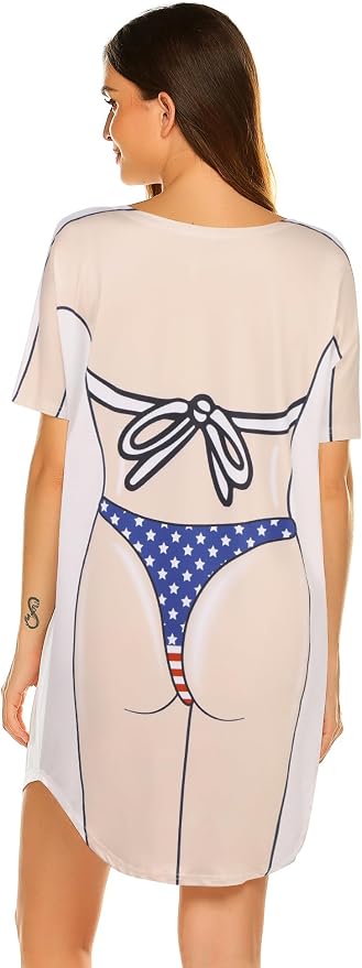 Ekouaer Women's Bikini Shirt Cover Up Short Sleeve Cute Bikini Print Cover-Up - Image 2